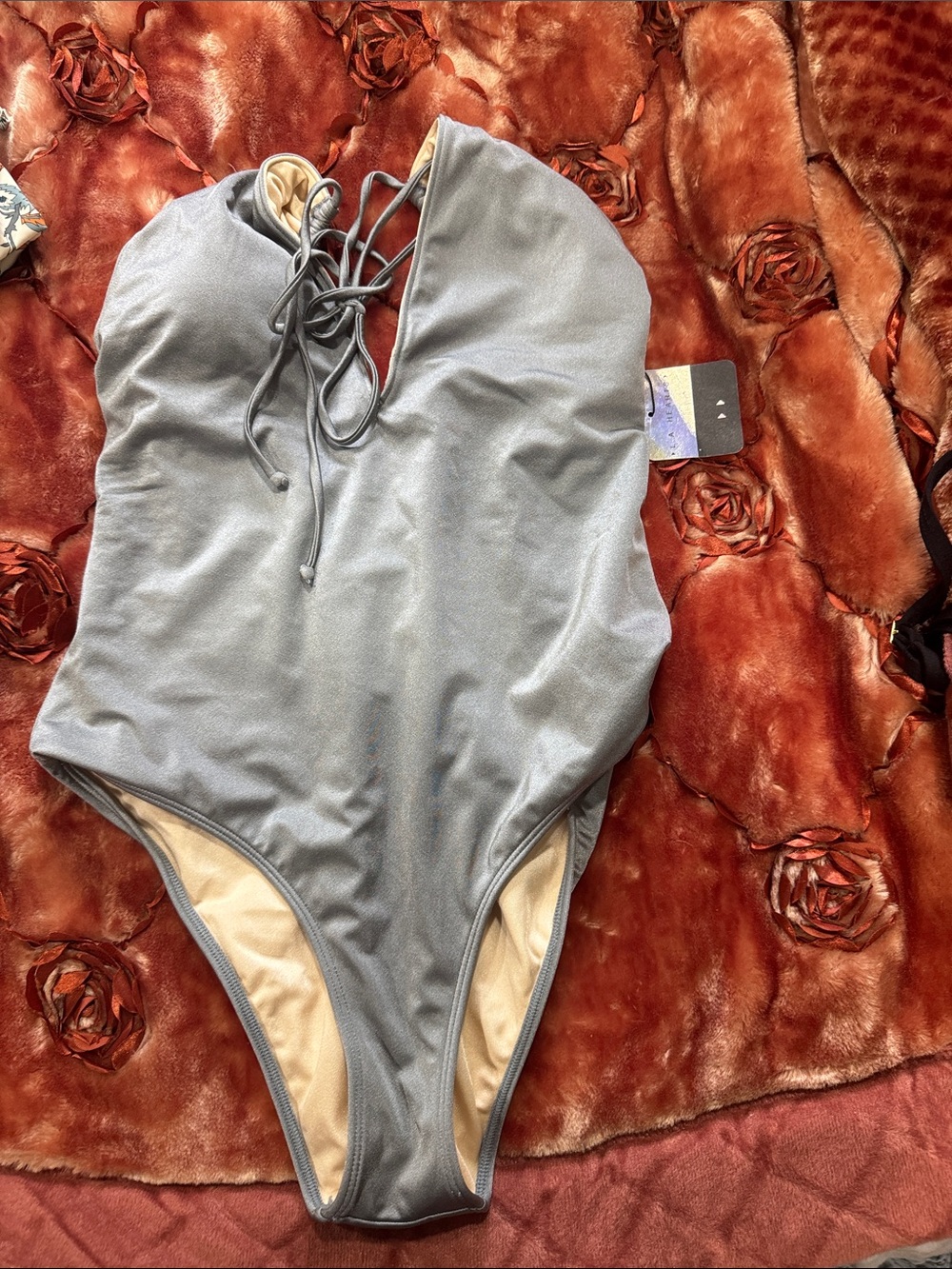 La Hearts One-Piece Swimsuit in Slate Gray with Nude Lining